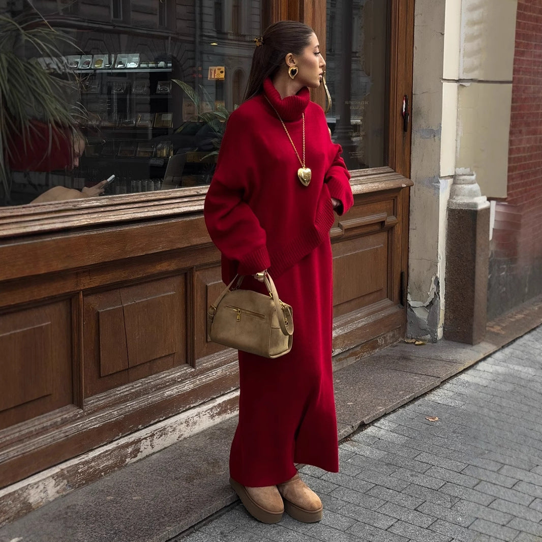 Turtleneck Knit Sweater & Skirt Set