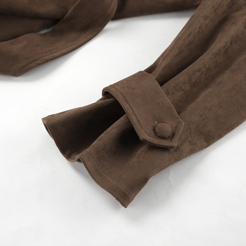 Suede Belted Double Breasted Jacket