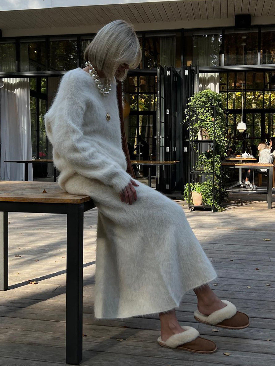 Fuzzy Knit Sweater & Skirt Set