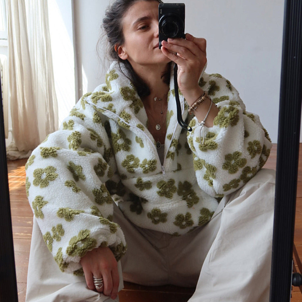 Floral Fleece Quarter Zip Pullover