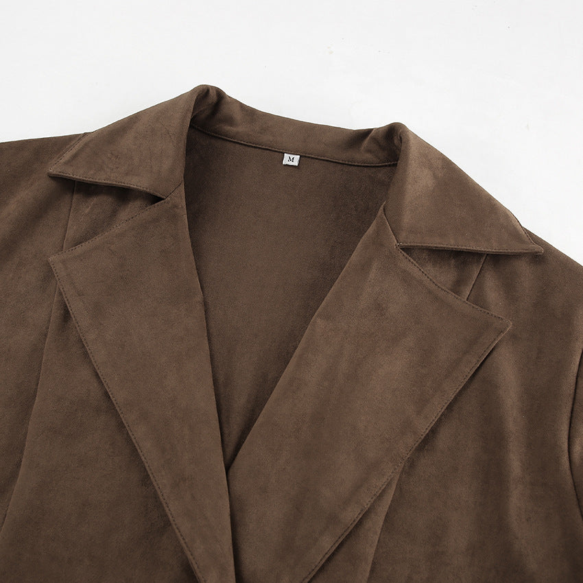 Suede Belted Double Breasted Jacket