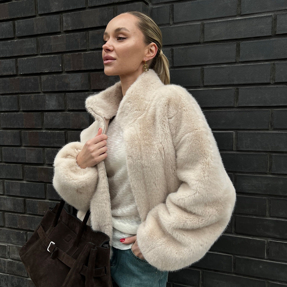 Stand Collar Plush Zip Jacket
