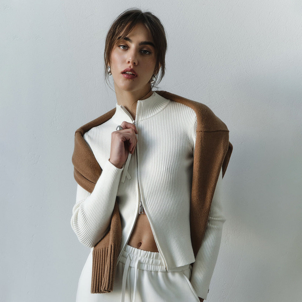 Ribbed Zip-Up Knit Top