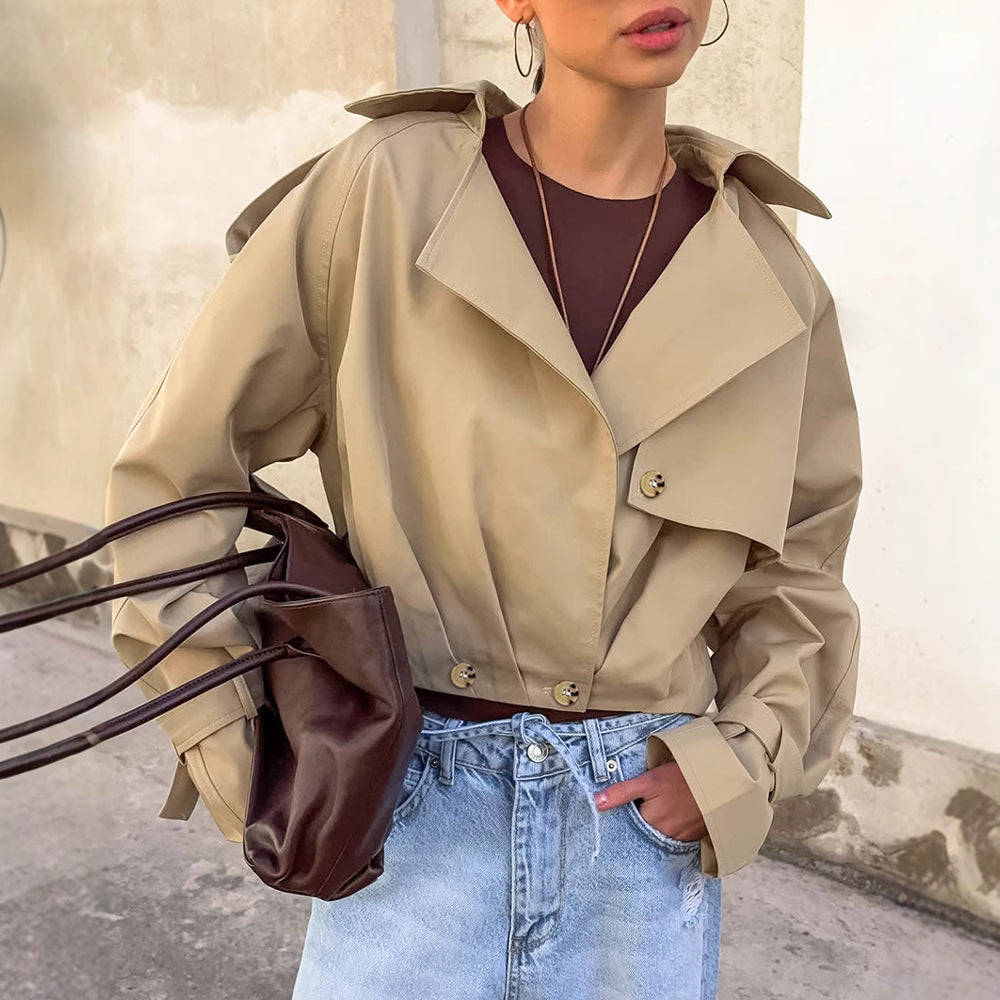 Cropped Double Breasted Trench Jacket