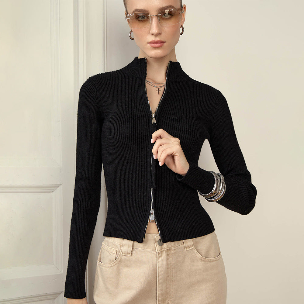 Ribbed Zip-Up Knit Top