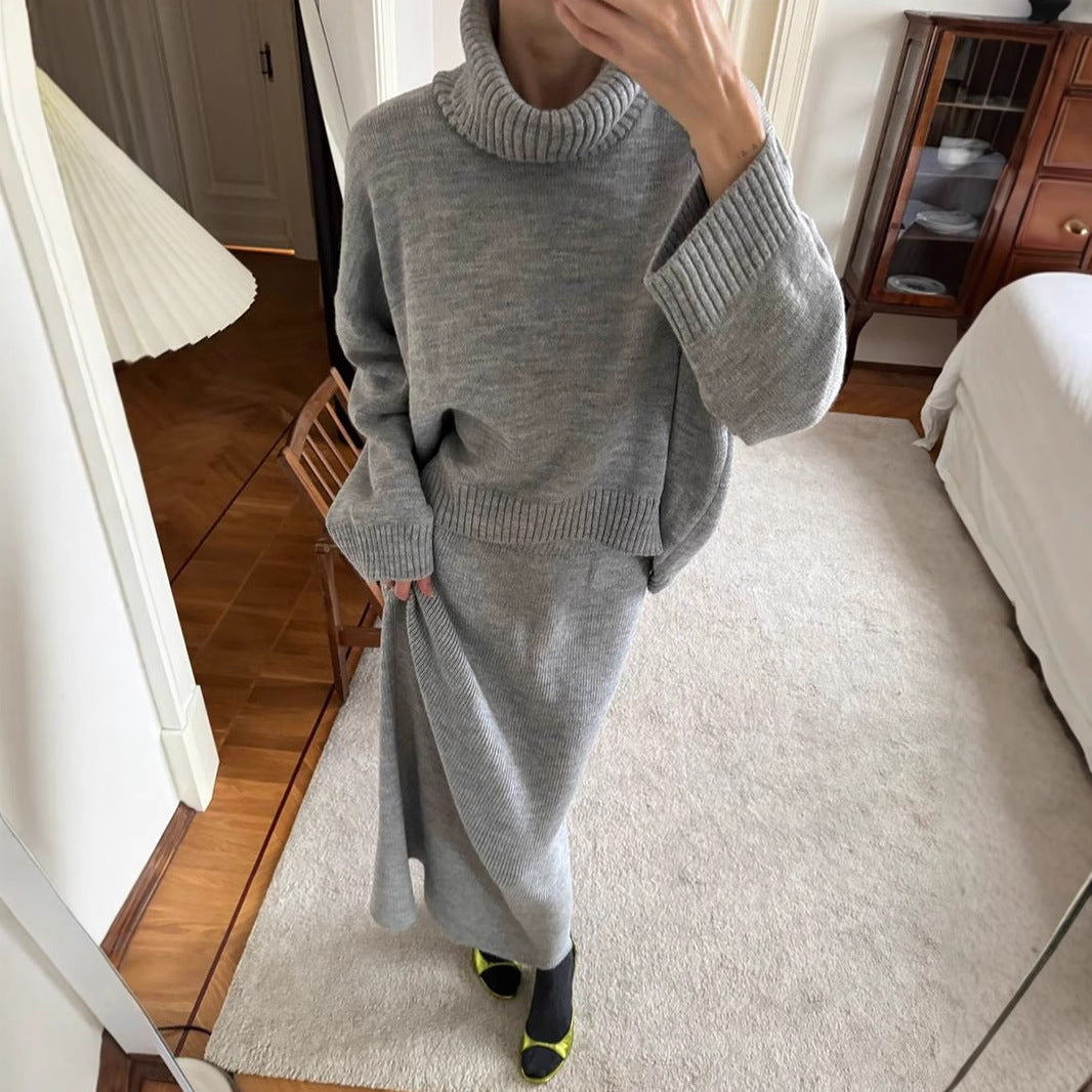 Turtleneck Knit Sweater & Skirt Set