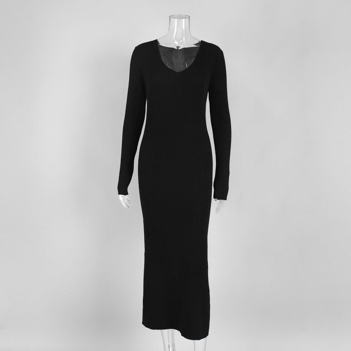 Ribbed V-Neck Knit Maxi Dress