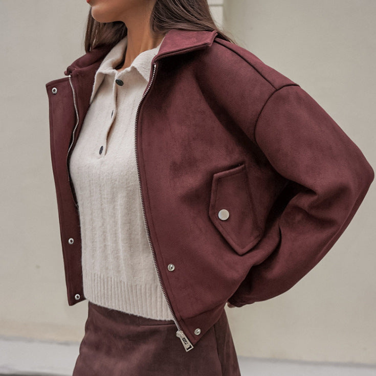 Suede Zipper Bomber Jacket