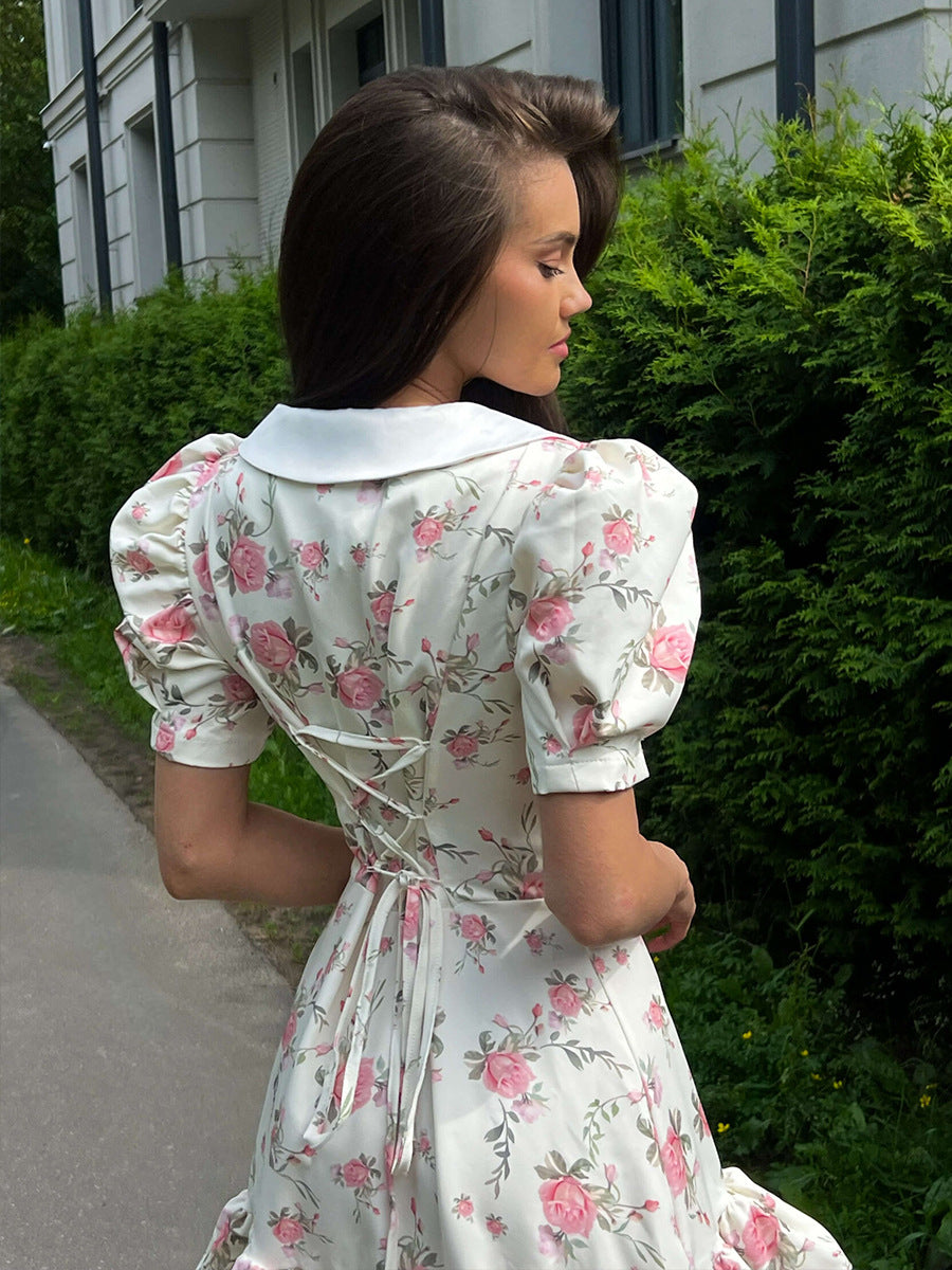 Floral Puff Sleeve Ruffled Mini Dress