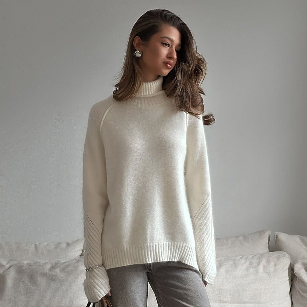 High-Neck Textured Knit Sweater
