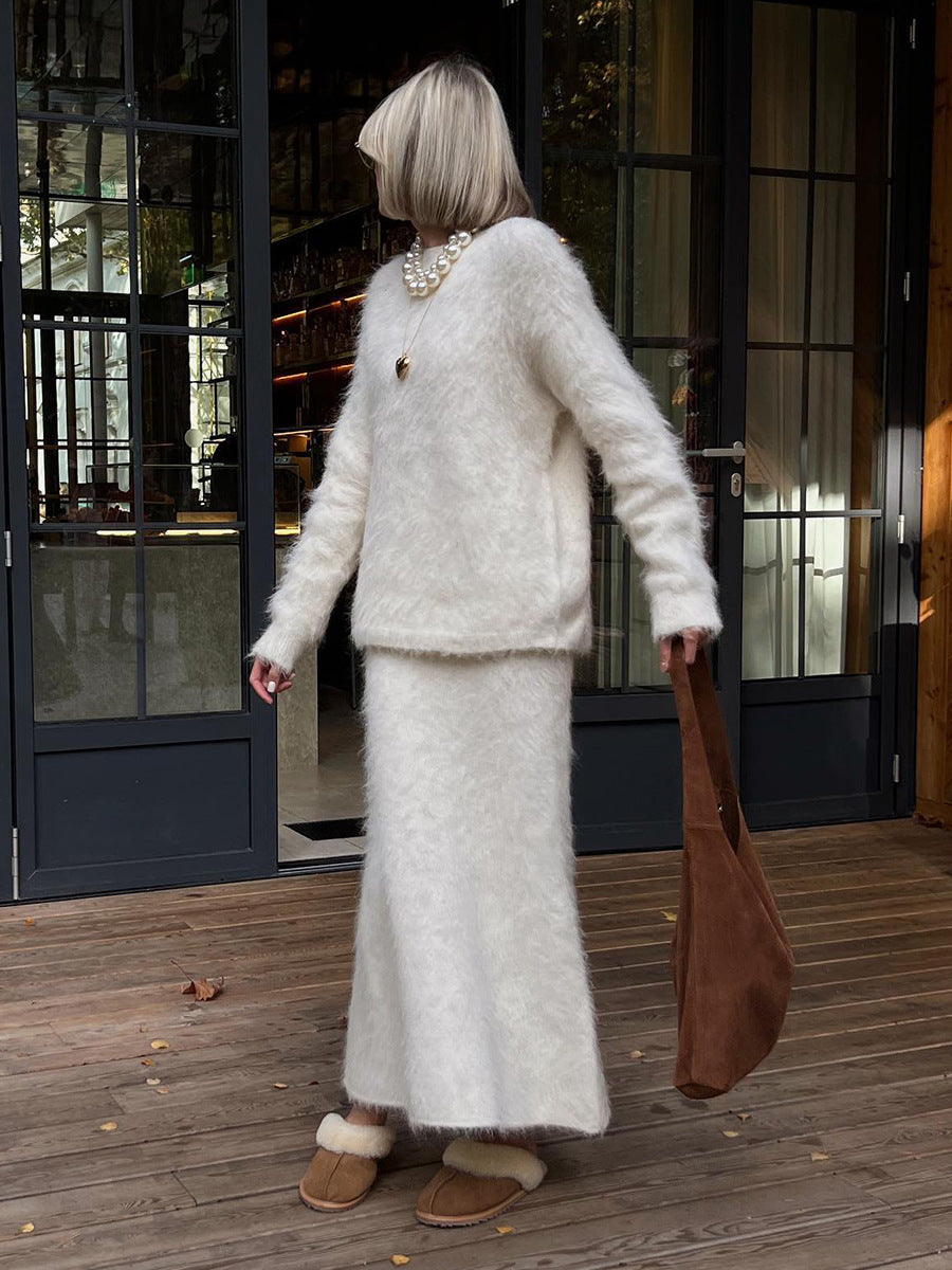 Fuzzy Knit Sweater & Skirt Set