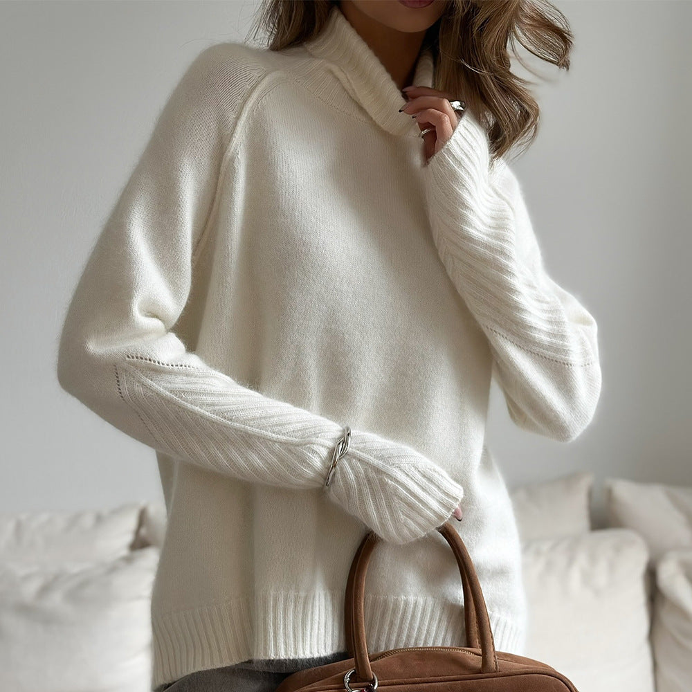 High-Neck Textured Knit Sweater