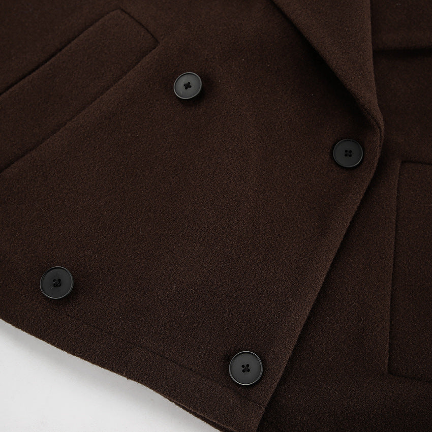 Cropped Wool Blend Double Breasted Coat
