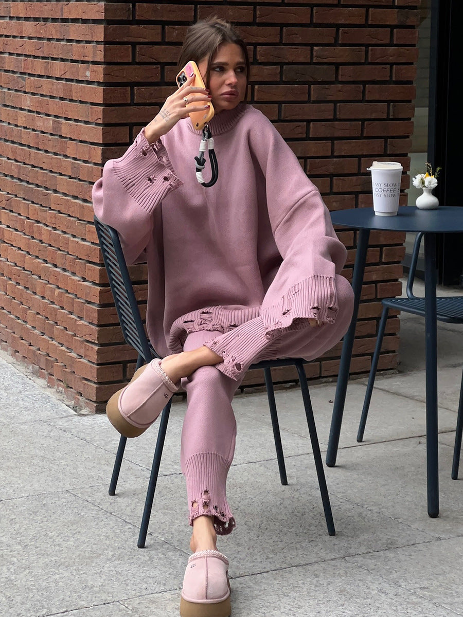 Distressed Knit Oversized Set