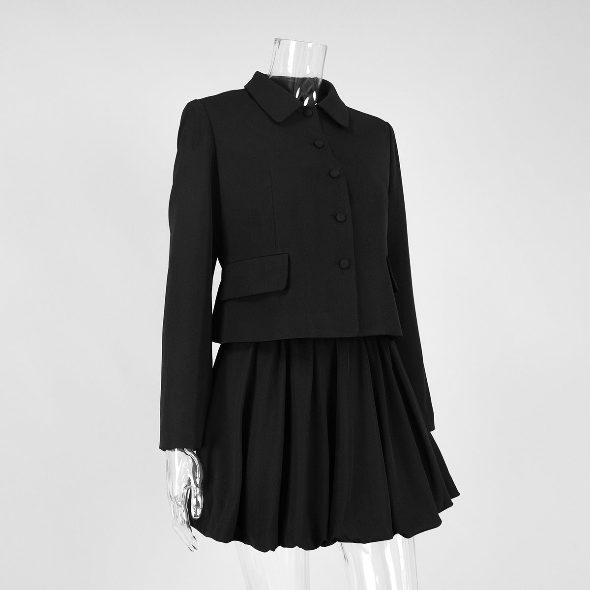 Tailored Cropped Blazer & Pleated Mini Skirt Set