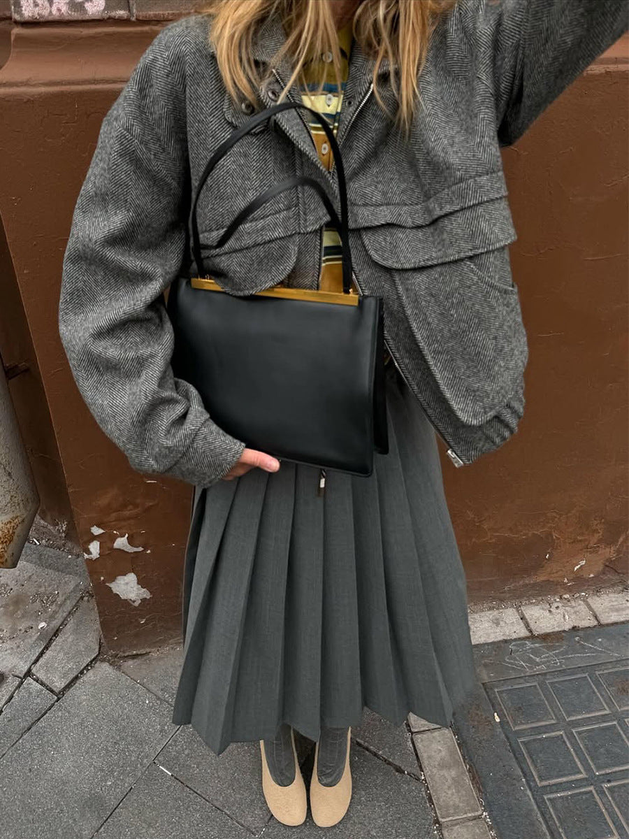 Herringbone Zipper Wool Jacket
