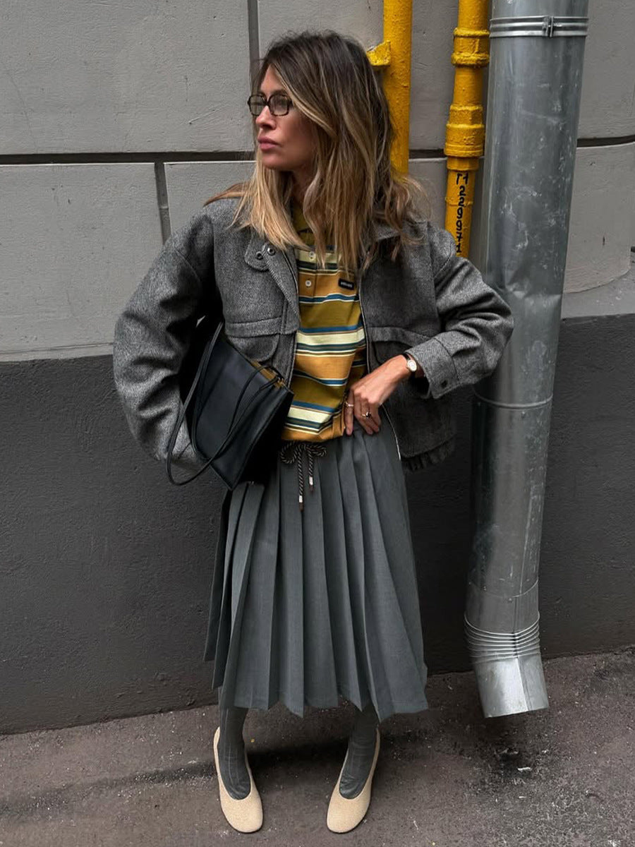 Herringbone Zipper Wool Jacket