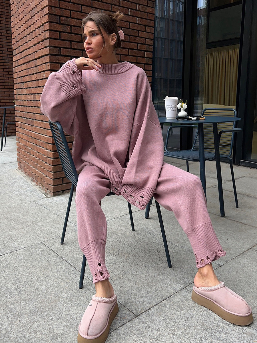 Distressed Knit Oversized Set