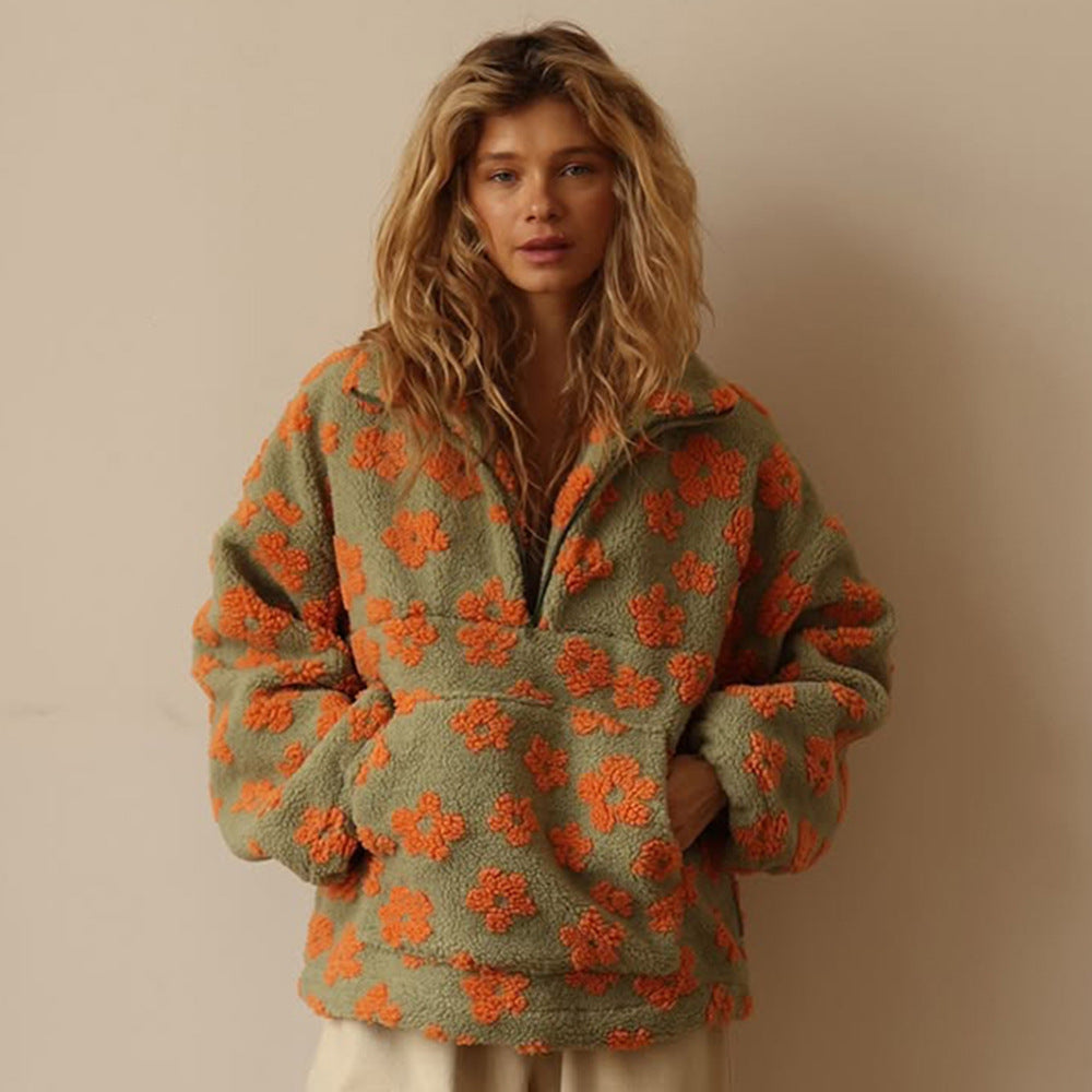 Floral Fleece Quarter Zip Pullover