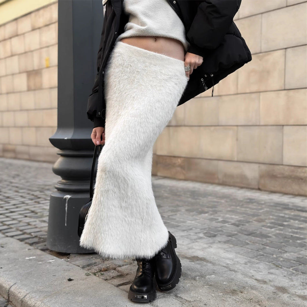 Faux Fur Knit Midi Skirt