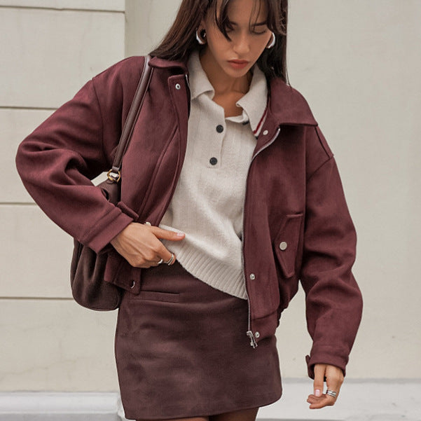 Suede Zipper Bomber Jacket