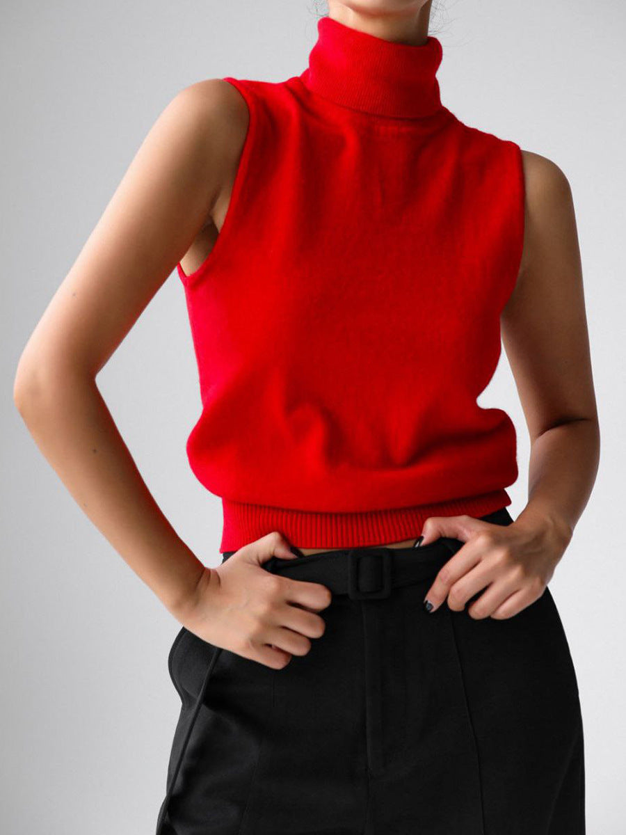 Sleeveless Turtleneck Knit Top