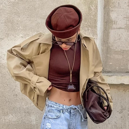 Cropped Double Breasted Trench Jacket