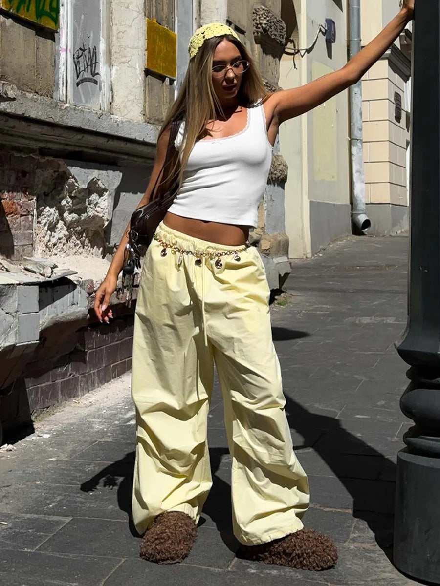 Low Waist Drawstring Cotton Pants