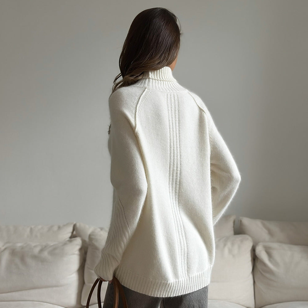 High-Neck Textured Knit Sweater