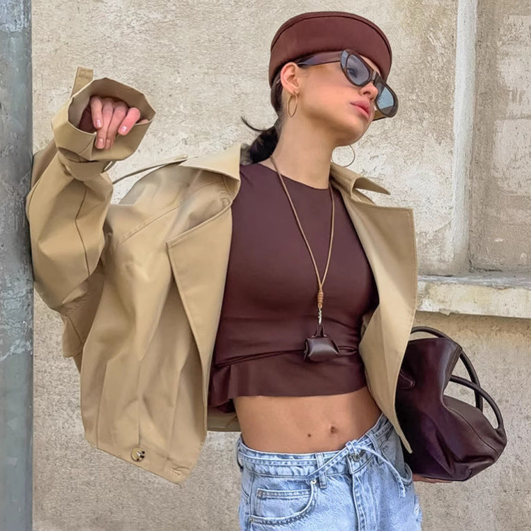 Cropped Double Breasted Trench Jacket