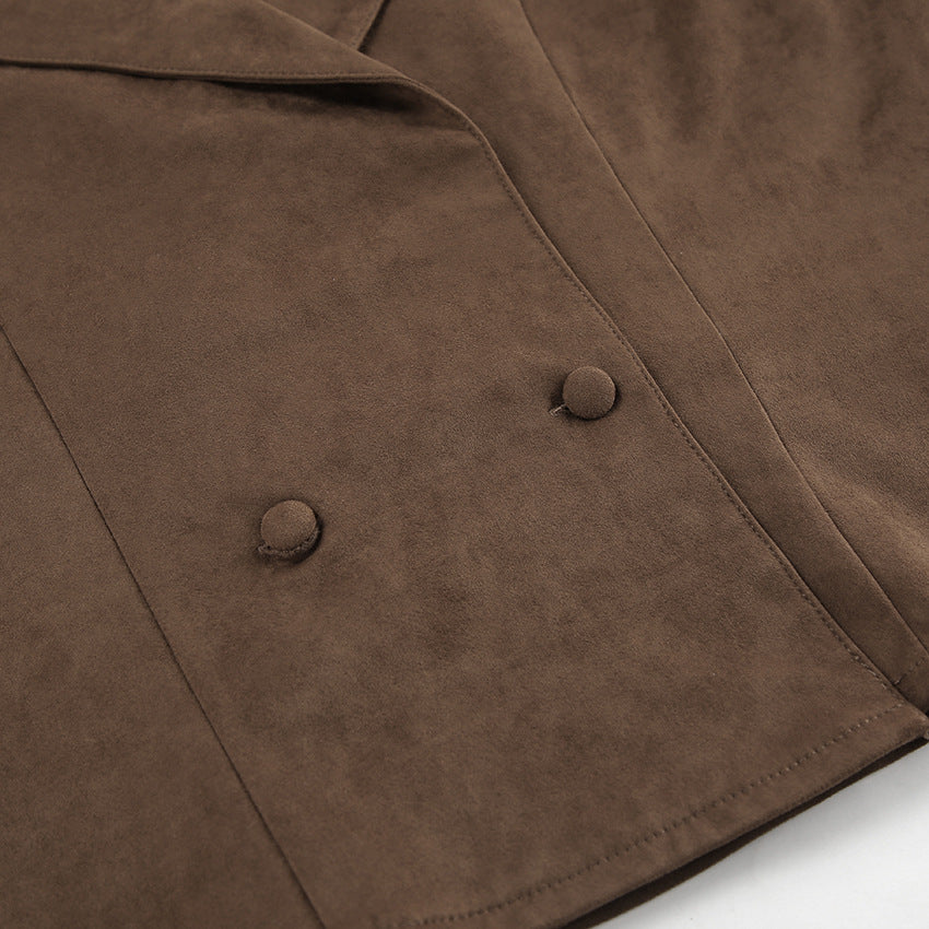 Suede Belted Double Breasted Jacket