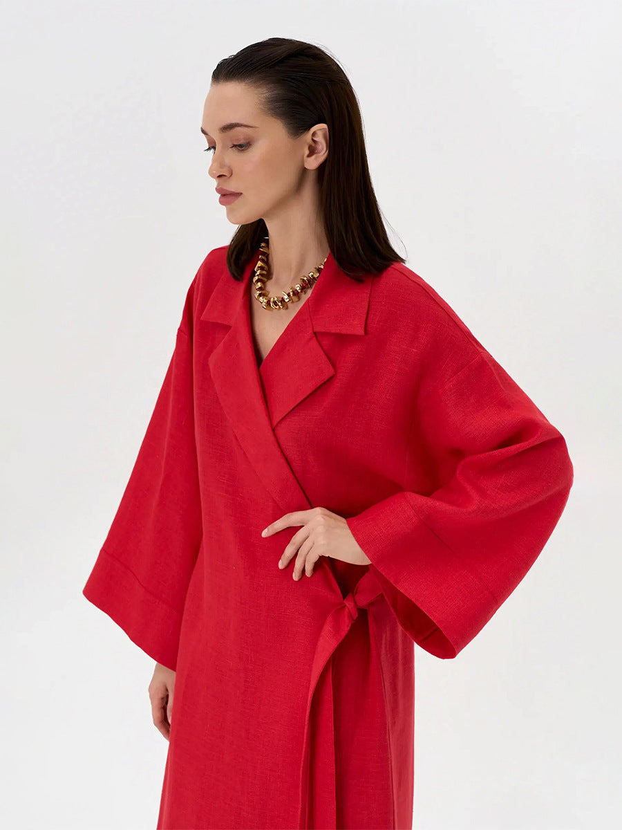Tie-Waist Cotton Linen Maxi Dress