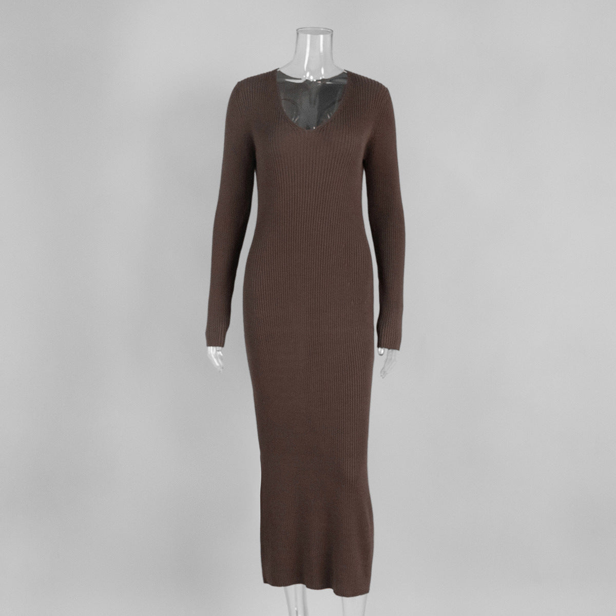 Ribbed V-Neck Knit Maxi Dress