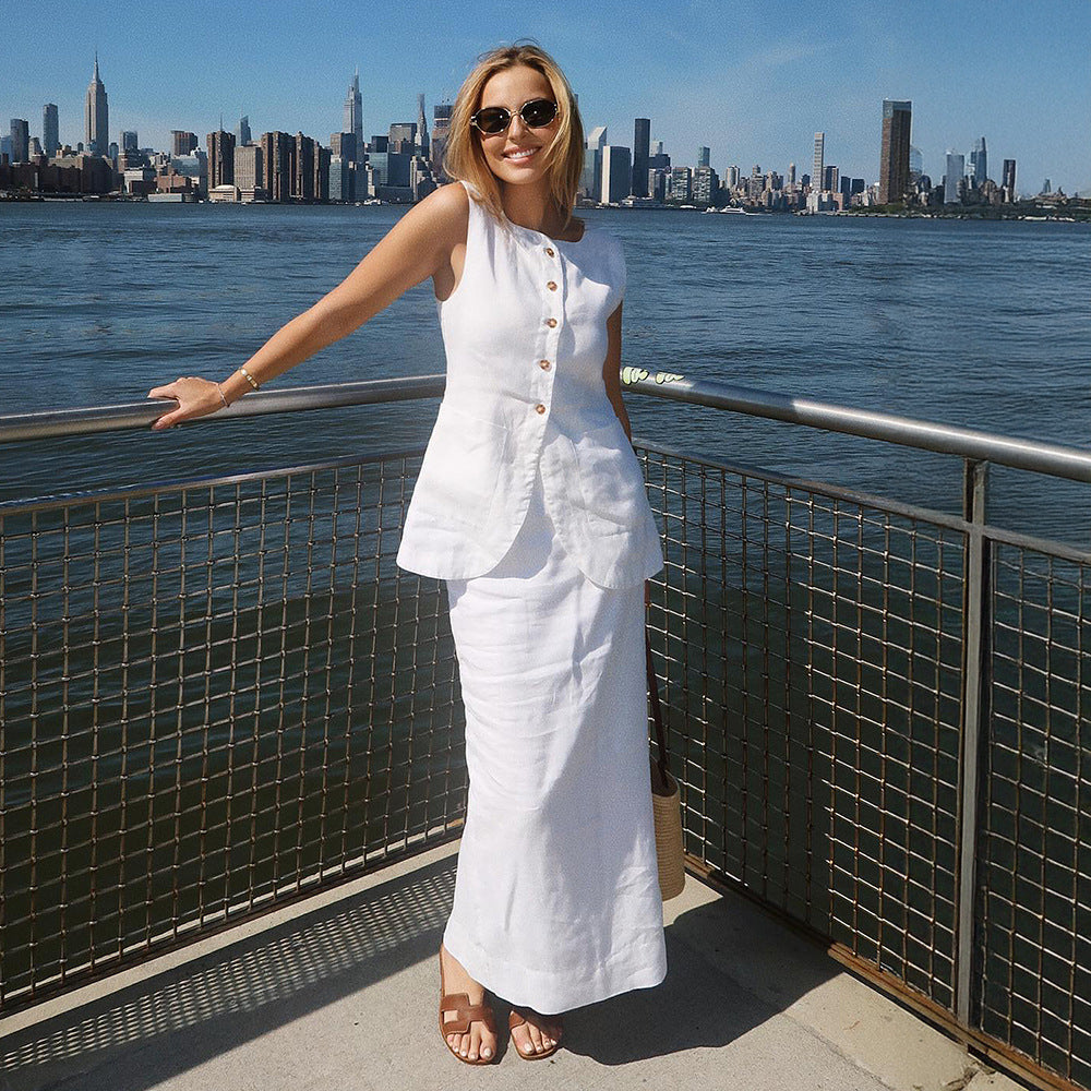 Linen Buttoned Two Piece Set