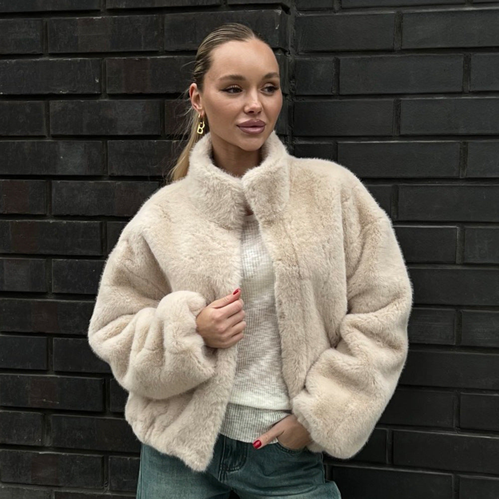 Stand Collar Plush Zip Jacket