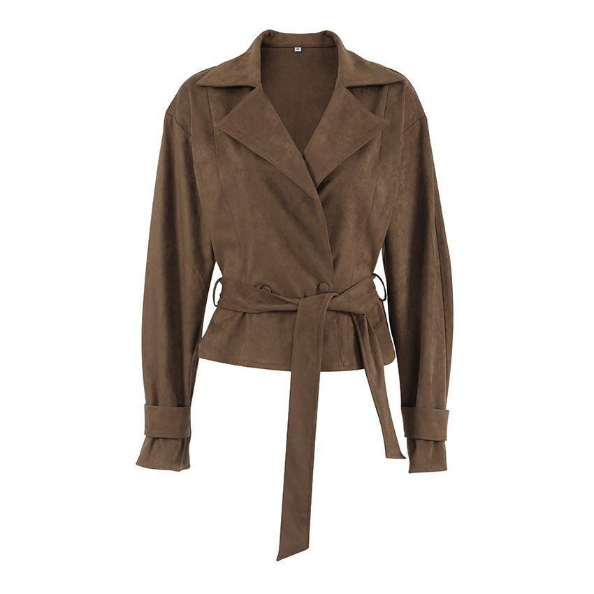 Suede Belted Double Breasted Jacket