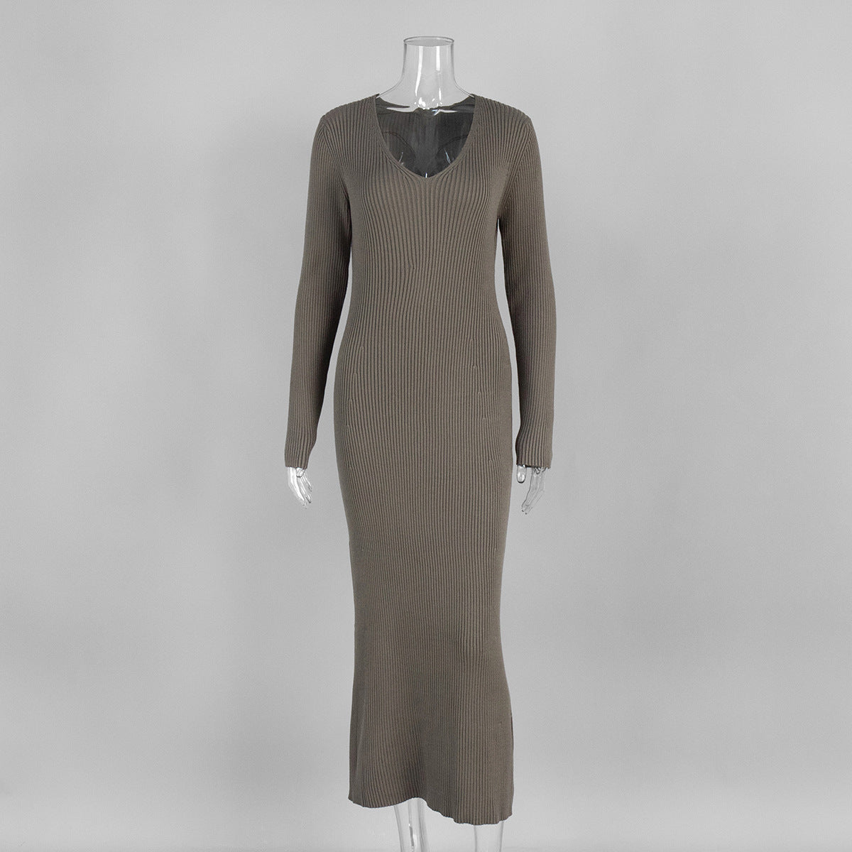 Ribbed V-Neck Knit Maxi Dress