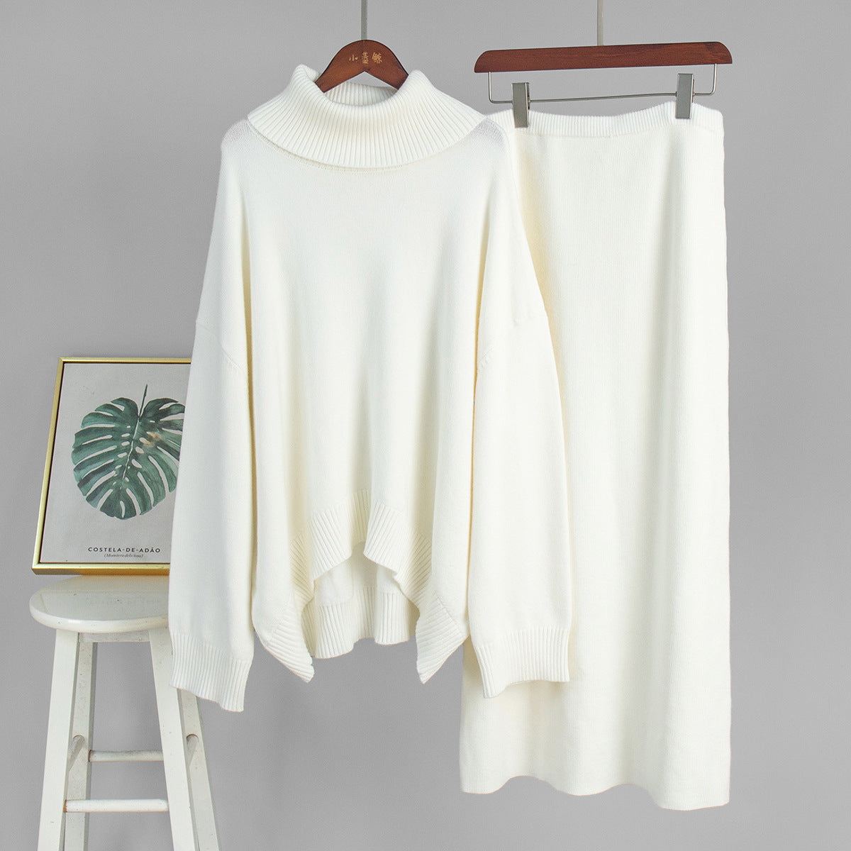 Turtleneck Knit Sweater & Skirt Set