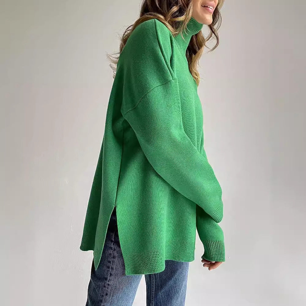 High Neck Side-Slit Knit Sweater