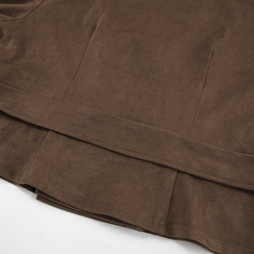 Suede Belted Double Breasted Jacket