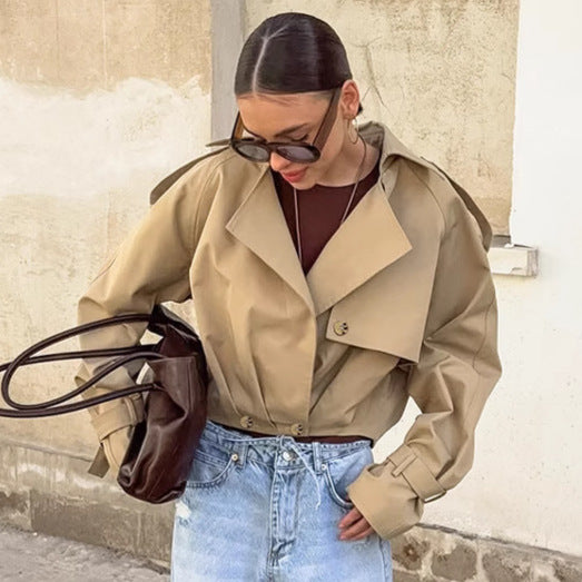 Cropped Double Breasted Trench Jacket