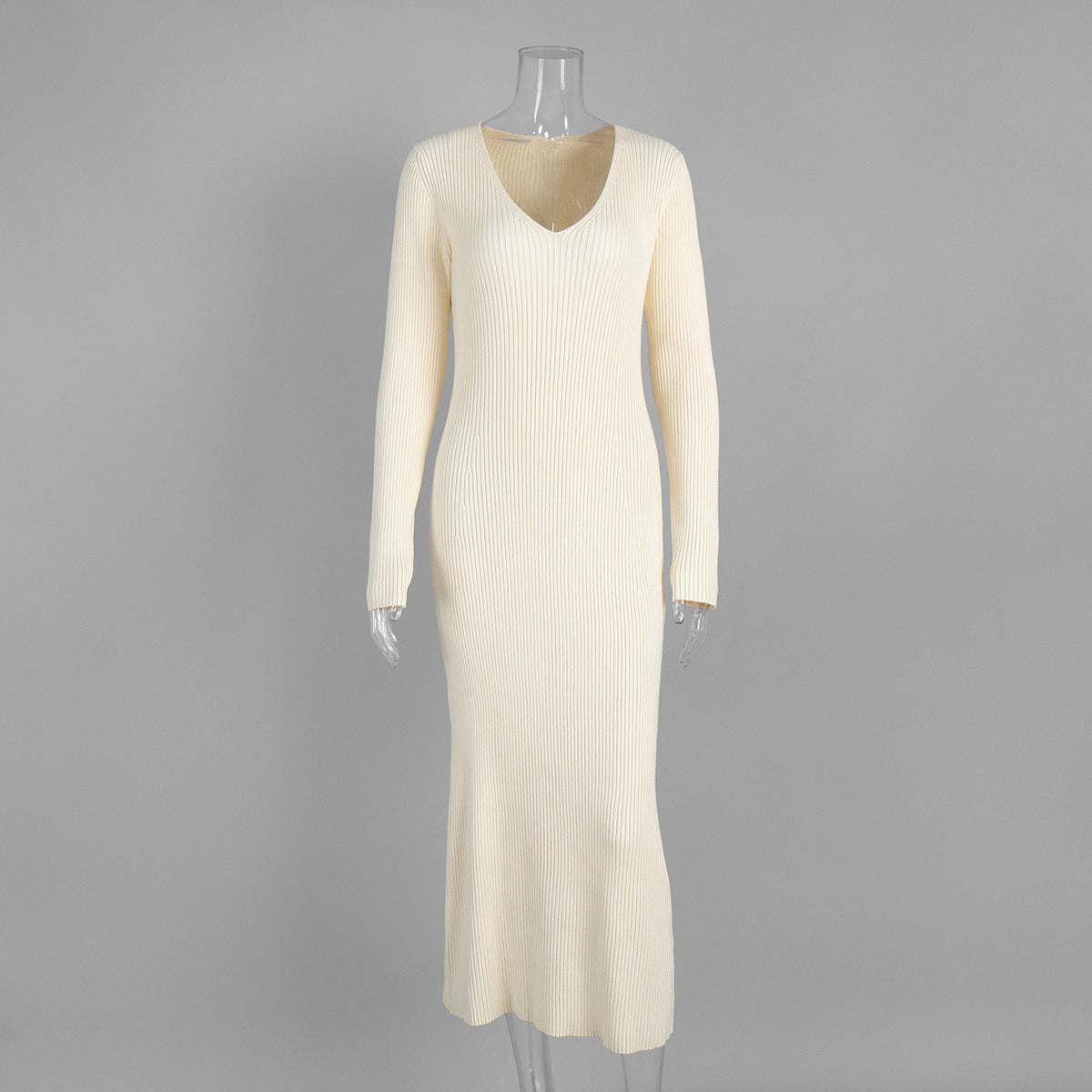 Ribbed V-Neck Knit Maxi Dress