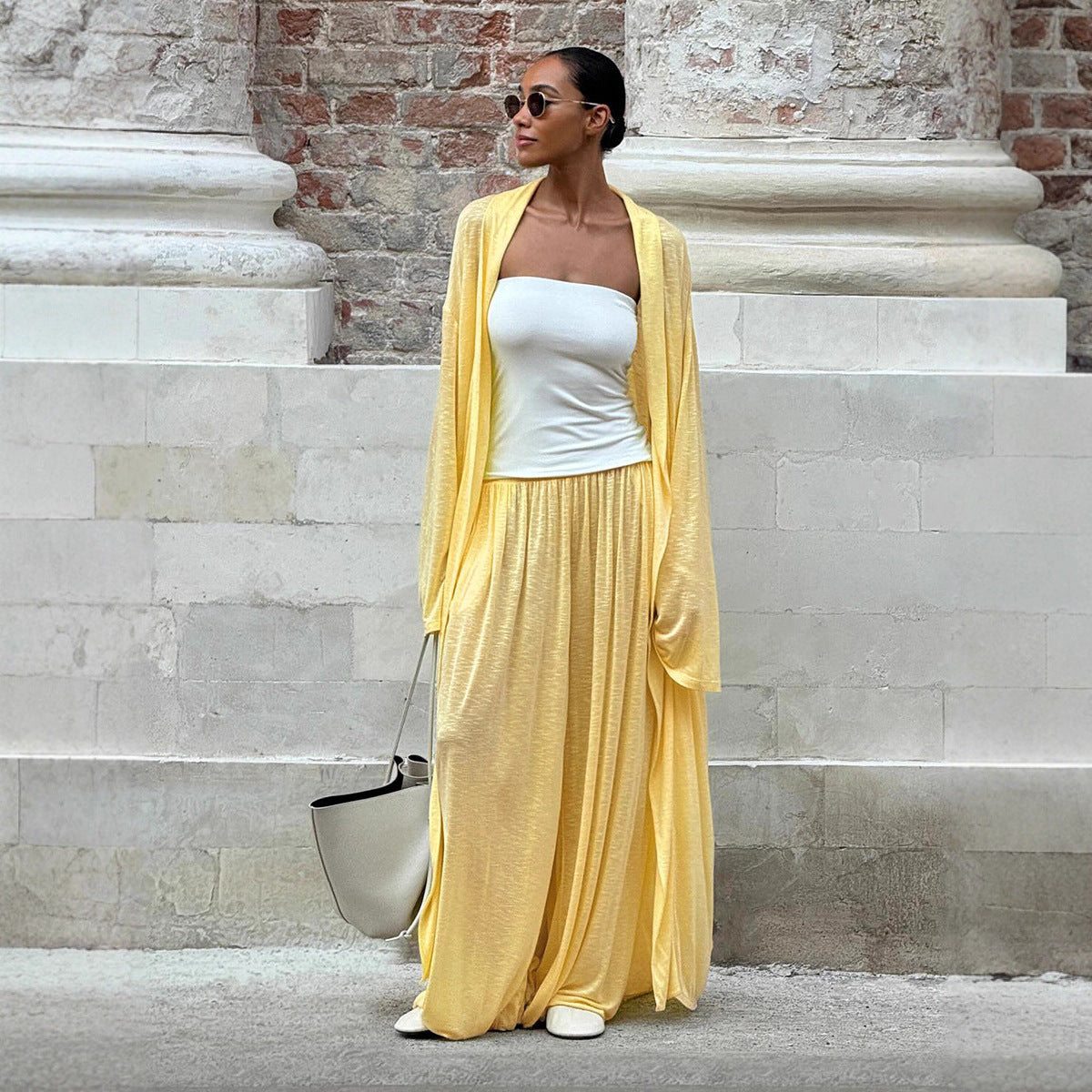 Long Cardigan & Wide-Leg Pants Set