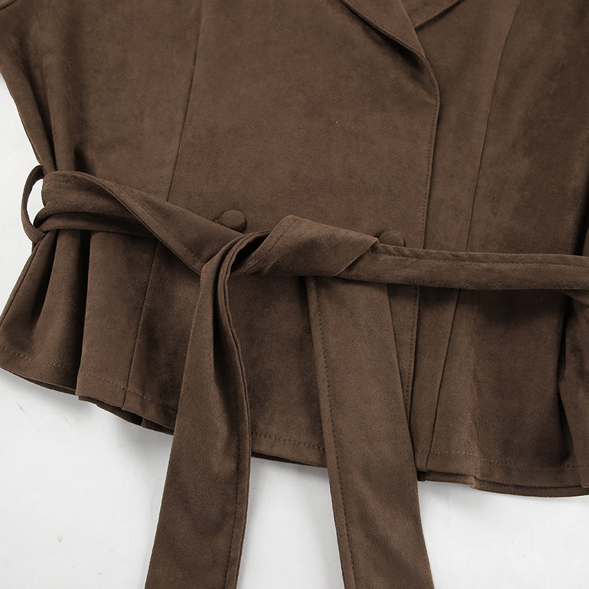 Suede Belted Double Breasted Jacket