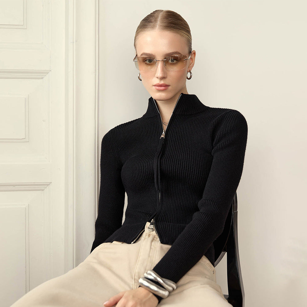 Ribbed Zip-Up Knit Top