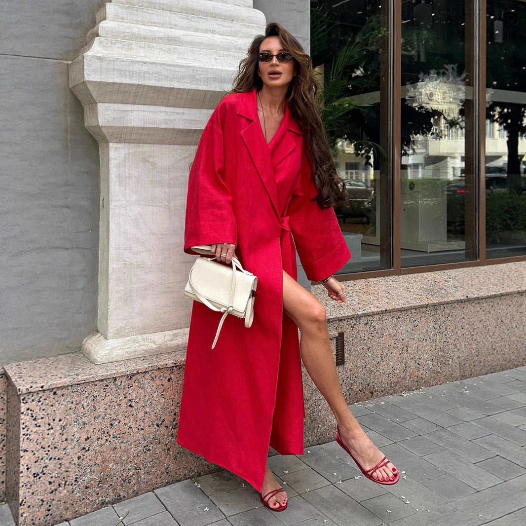 Tie-Waist Cotton Linen Maxi Dress