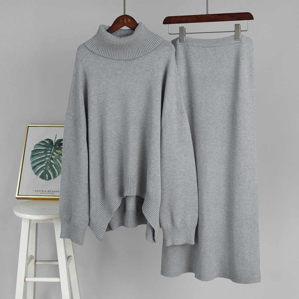 Turtleneck Knit Sweater & Skirt Set