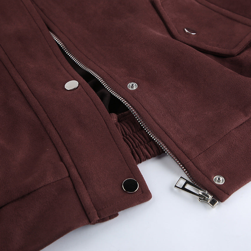 Suede Zipper Bomber Jacket