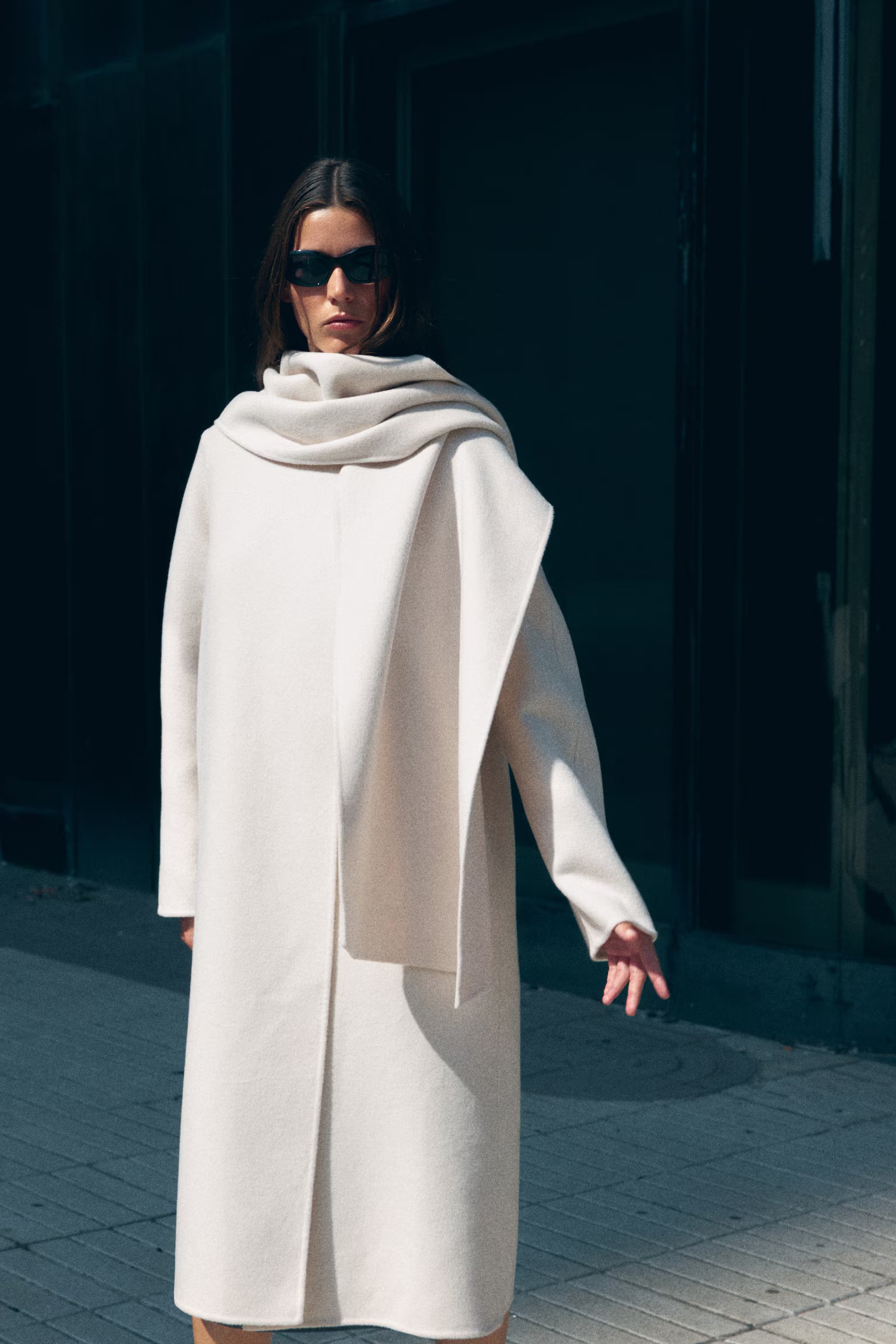 Wool-Blend Scarf Collar Coat
