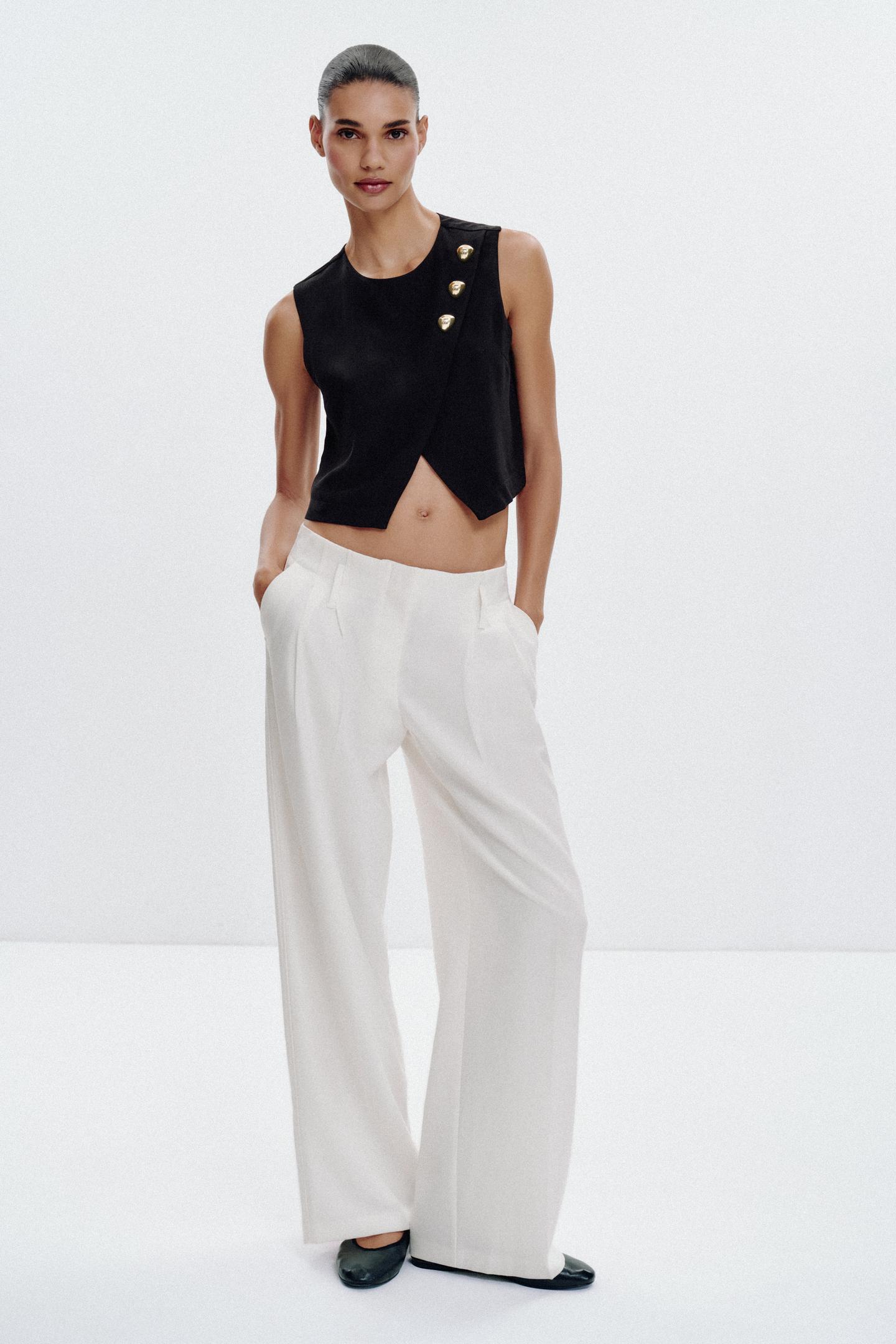 Asymmetric Gold-Button Crop Top